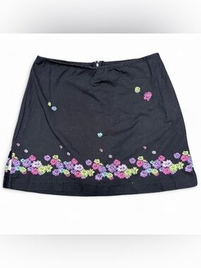 Black Floral Embroidered Mini Skort - Multicolor Flowers